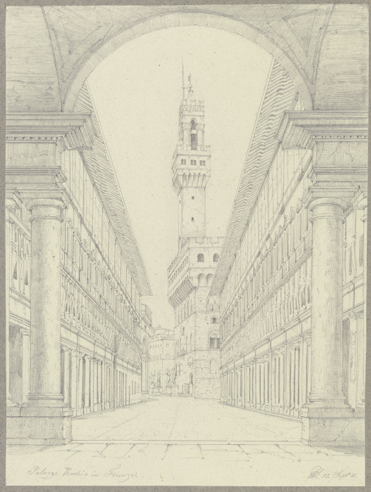 Der Palazzo Vecchio in Florenz vom Hof der Uffizien aus gesehen von Friedrich Wilhelm Ludwig