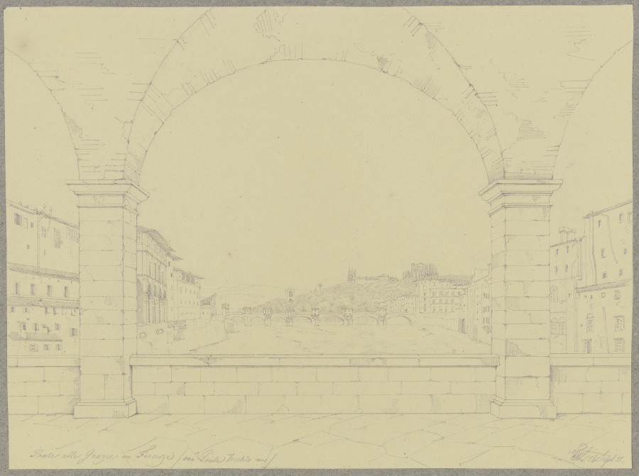 Der Ponte alle Grazie in Florenz, vom Ponto Vecchio aus gesehen von Friedrich Wilhelm Ludwig
