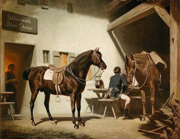 Das Pferd Luitprant vor dem Schluxerwirt von Friedrich Wilhelm Pfeiffer