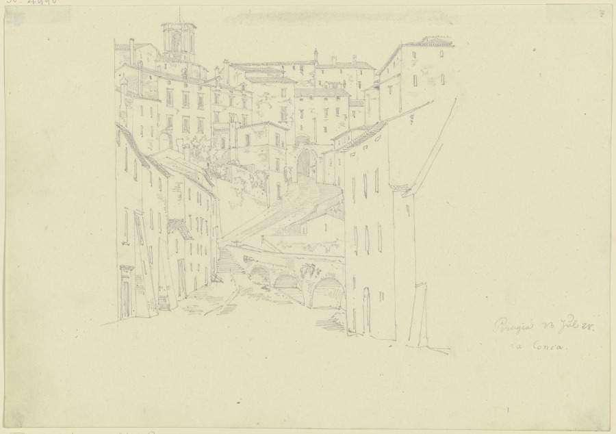 Die Via S. Ercolano mit der Porta Cornea in Perugia von Friedrich Maximilian Hessemer