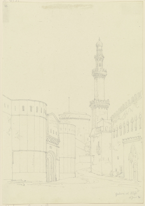 Gebäudeensemble mit Minarett in Galeon el Alfi von Friedrich Maximilian Hessemer