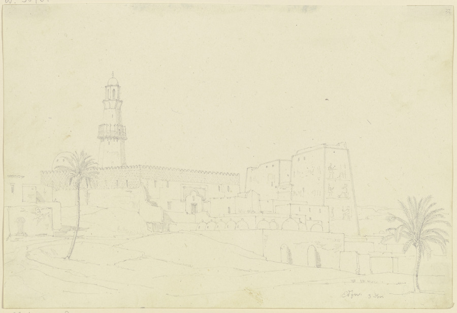 Horustempel und Moschee in Edfu von Friedrich Maximilian Hessemer