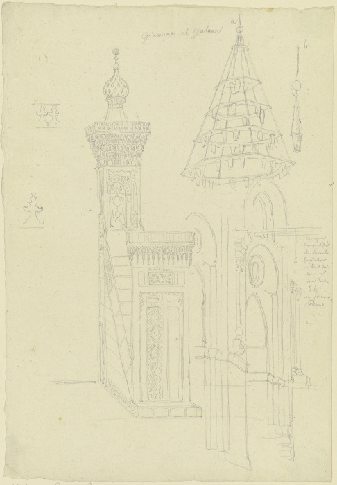 Kanzel und Deckenleuchter in einer Moschee von Friedrich Maximilian Hessemer