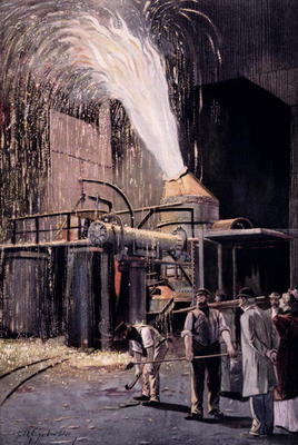 The Bessemer process for the mass-production of steel, developed by Sir Henry Bessemer (1813-98) (co von Fritz Gehrke