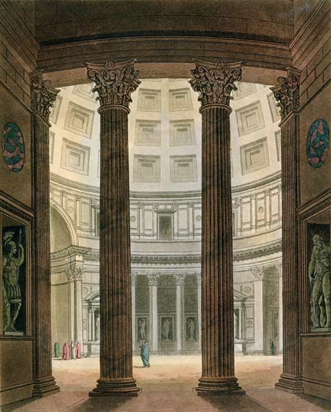 Interior of the Pantheon, Rome, from 'Le Costume Ancien et Moderne' by Jules Ferrario, engraved by G von Fumagalli