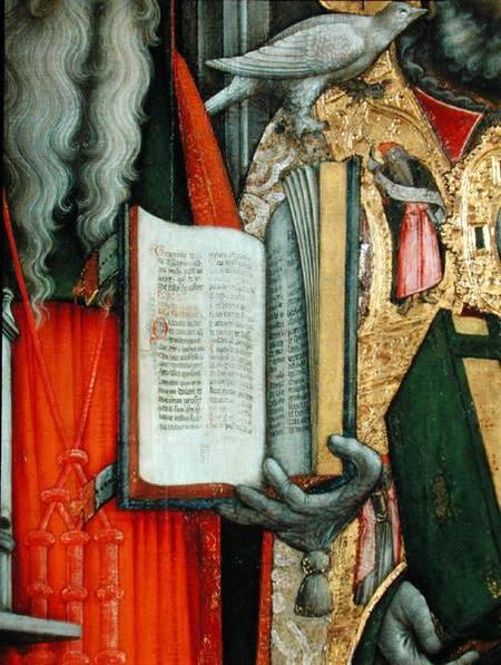 St. Jerome's Bible and St. Gregory's Dove, detail of the left panel from The Virgin Enthroned with S von G. Vivarini