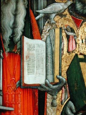 St. Jerome's Bible and St. Gregory's Dove, detail of the left panel from The Virgin Enthroned with S 1446