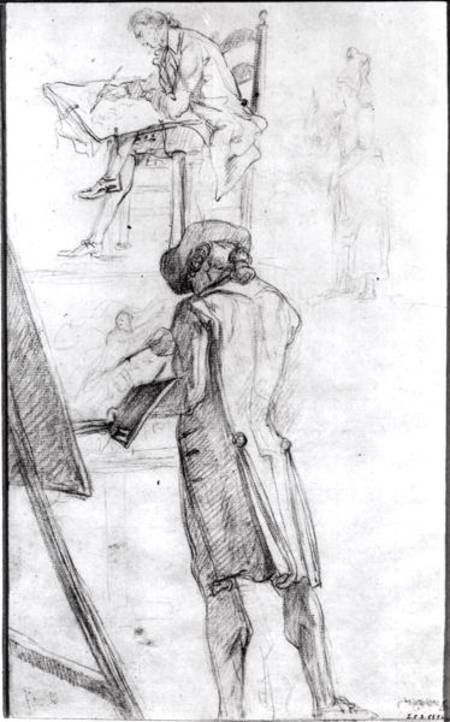 Artist at his Easel and the Artist Drawing von Gabriel de Saint-Aubin