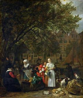 A Herb Market in Amsterdam (oil on canvas) 1939
