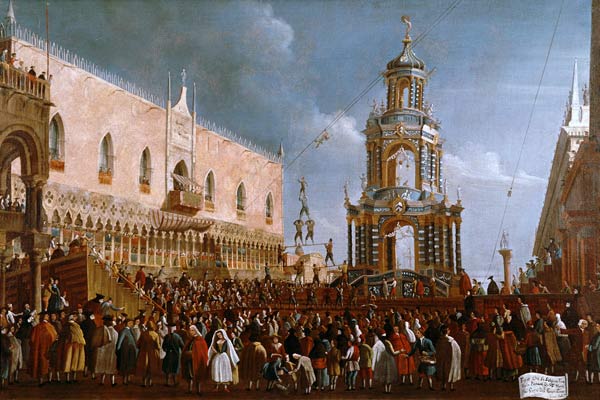 The Festival of Giovedi Grasso in the Piazzetta of San Marco, Venice von Gabriele Bella