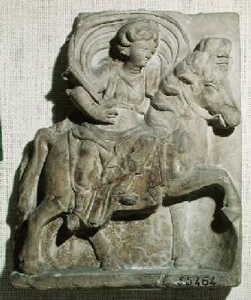 Relief of Epona, Gaulish goddess, protector of horses, riders and travellers, from Gannat, Allier c.50 BC-40
