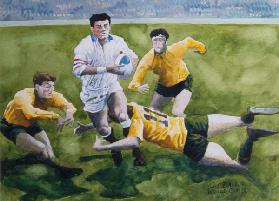 Rugby Match: England v Australia in the World Cup Final, 1991, Will Carling being tackled (w/c)  1991