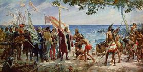 The disembarkation of Christopher Colombus on the Island of Guanahani in 1492 1890