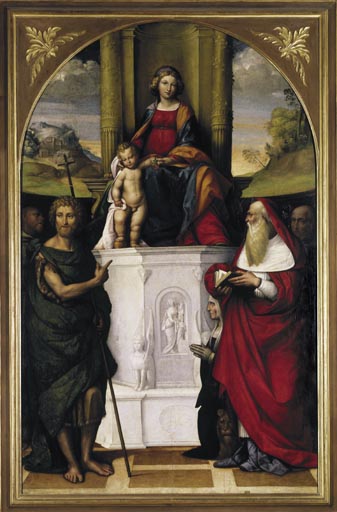 Thronende Maria mit Kind, Heiligen und der Stifterin Ludovica Trotti von Garofalo
