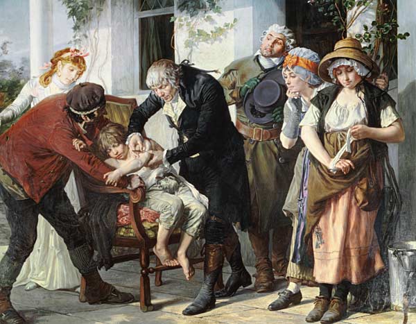 Edward Jenner (1749-1823) performing the first vaccination against Smallpox in 1796 von Gaston Melingue