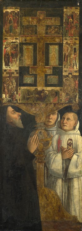 Kardinal Bessarion und zwei Mitglieder der Scuola della Carità vor dem Bessarions Reliquiar von Gentile Bellini