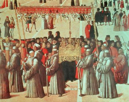 Procession in the St. Mark's Square, detail of the Basilica von Gentile Bellini