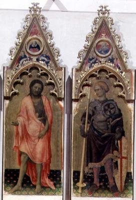 Two saints from the Quaratesi Polyptych: St. John the Baptist and St. George 1425 (tempera on panel) von Gentile da Fabriano