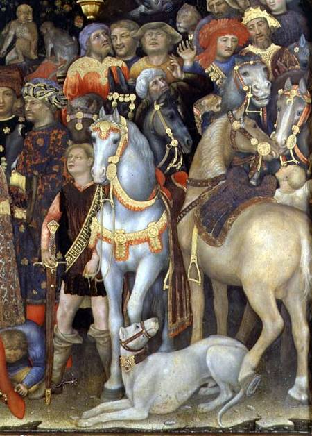 The Adoration of the Magi, detail of riders, horses and dog von Gentile da Fabriano