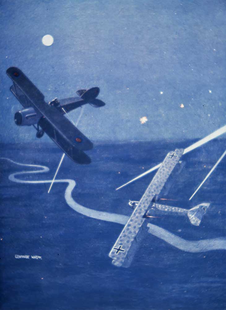 Bristol-Kämpfer greift bei Nacht deutschen Gotha-Bomber über London an von Geoffrey Watson