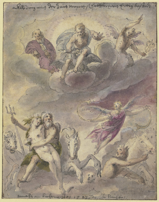 Neptun und Amphitrite mit Seegöttern, Pferden und der schwebenden Fama, in den Wolken Jupiter, Merku von Georg Beham