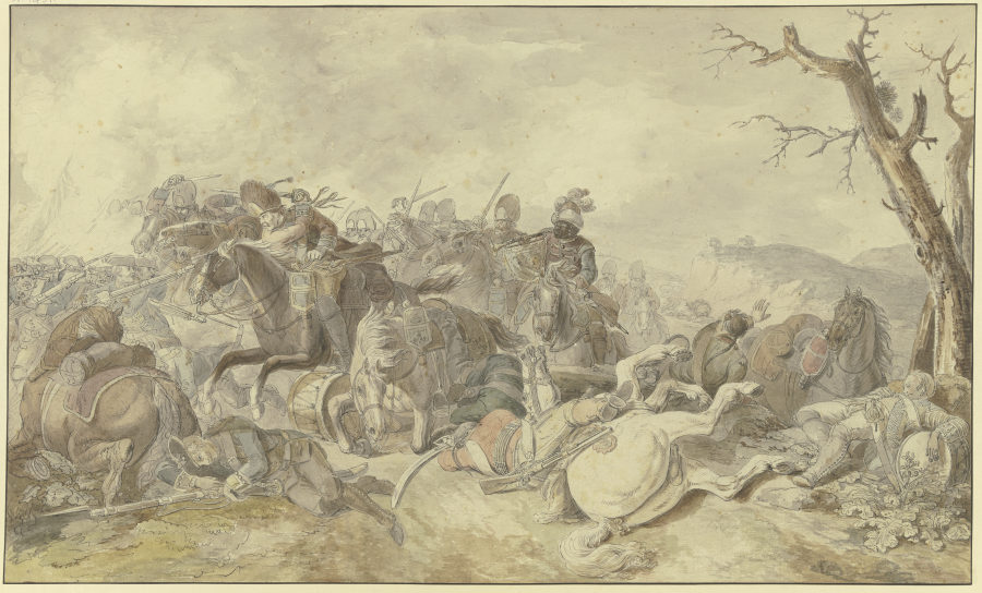 Kavallerieangriff gegen Infanterie, rechts ein sterbender Tambour von Georg Friedrich Hoch