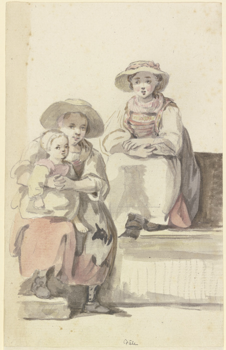 Zwei junge Bäuerinnen in Basel, die eine mit einem Kind auf dem Schoß von Georg Melchior Kraus