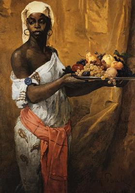 Eine schwarze Dienerin, eine Obstschale haltend 1877