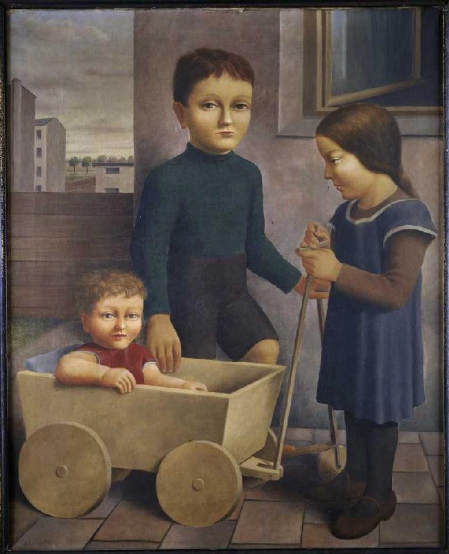 Kinder mit Wagen von Georg Schrimpf