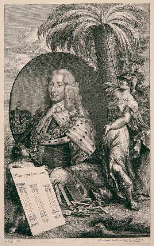 König Georg II von Großbritannien und Irland (Allegorie auf die Gründung der Universität Göttingen?) von Georg Daniel Heumann