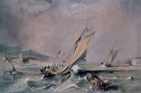 Coast Scene: Boats at the Entrance to a Harbour von George Balmer