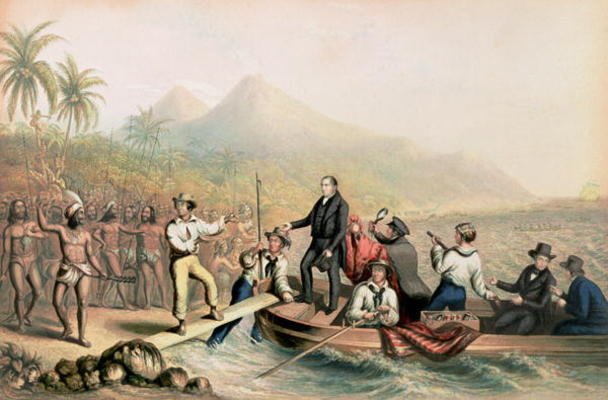 The Return of the Rev. John Williams at Tanna in the South Seas, the day before he was massacred (pr von George Baxter