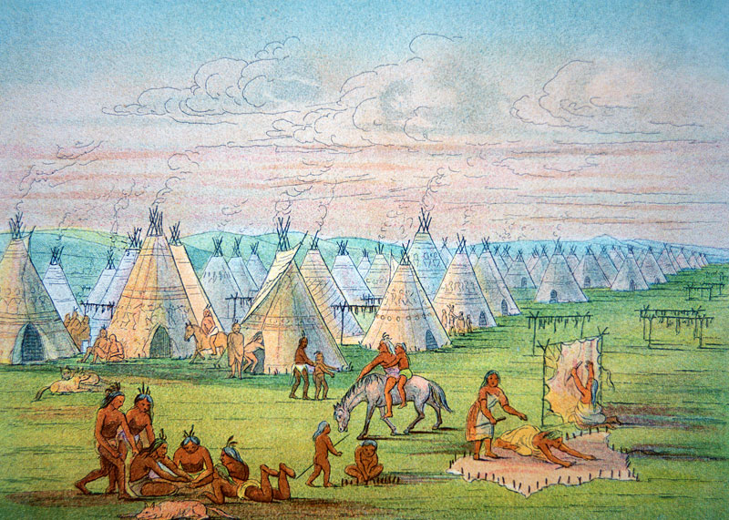 Sioux Camp Scene, 1841 (w/c & ink on paper) von George Catlin
