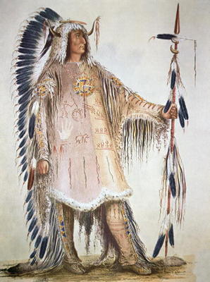 Mato-Tope, second chief of the Mandan people in 1833 (colour litho) von George Catlin