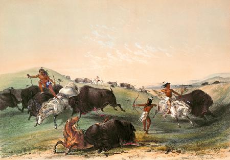 Buffalo Hunt, plate 7 from Catlin's North American Indian Collection, engraved by McGahey, Day and H 1854