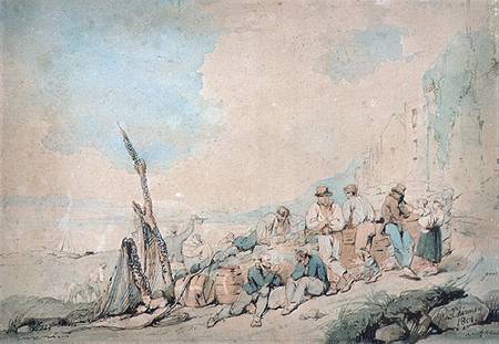 Coast Scene with Figures near a wall von George Chinnery