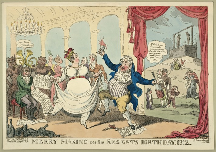 Merry making on the regents birth day, 1812 von George Cruikshank