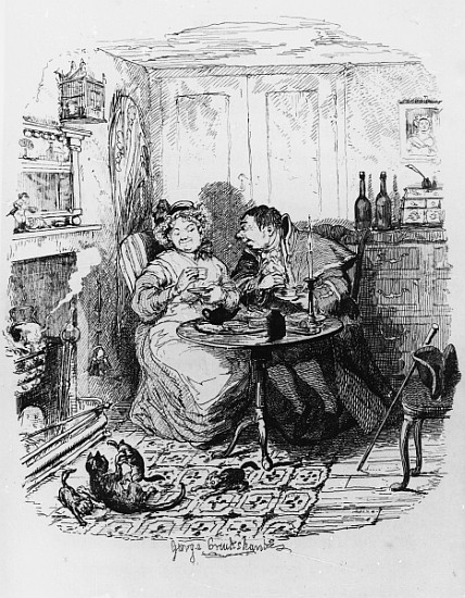 Mr Bumble and Mrs Corney taking tea, from ''The Adventures of Oliver Twist'' Charles Dickens (1812-7 von George Cruikshank