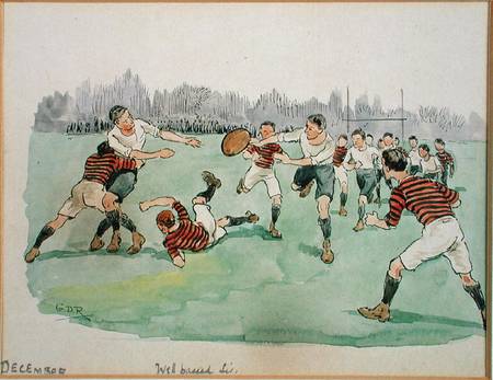The Month of December: Rugby (pen & ink and w/c on paper) von George Derville Rowlandson