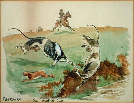 The Month of February: Coursing (pen & ink and w/c on paper) von George Derville Rowlandson