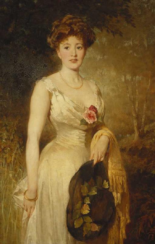 Porträt einer Dame in weißem Kleid von George Elgar Hicks