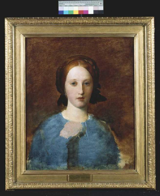 Portrait von Mrs Prescott Decie in einem blauen Kleid (Skizze). von George Frederick Watts