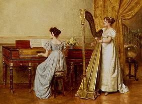 Zwei musizierende Frauen in einem Innenraum. von George Goodwin Kilburne