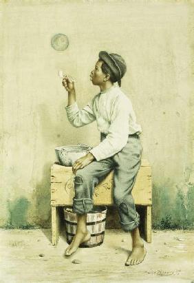 Junge beim Seifenblasen 1887