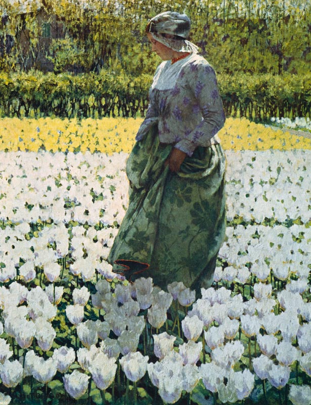 Frau im Tulpenbeet von George Hitchcock