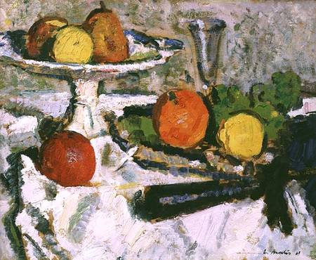 Still Life of Fruit on a White Tablecloth von George Leslie Hunter