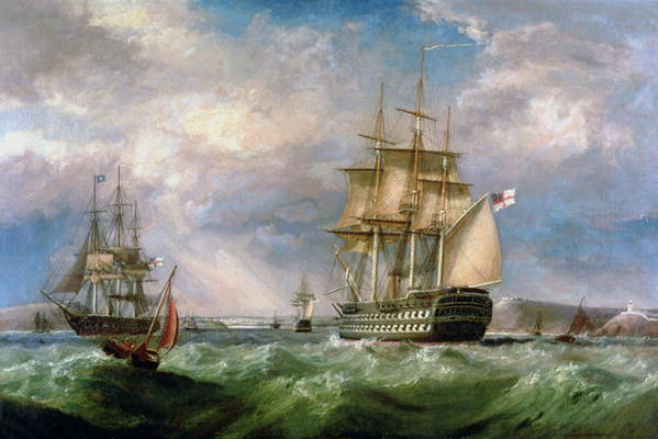 British Men-O'-War Sailing into Cork Harbour von George Mounsey Wheatley Atkinson
