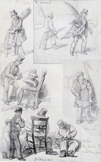 Chair menders on the streets of London, 1820-30 von George the Elder Scharf