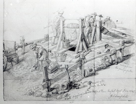 Digging a well in Lower Bedford Place, London von George the Elder Scharf