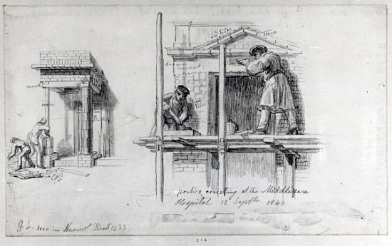 Erecting Porticos at Newham Street and Middlesex Hospital, London, 1833 and 1840 von George the Elder Scharf